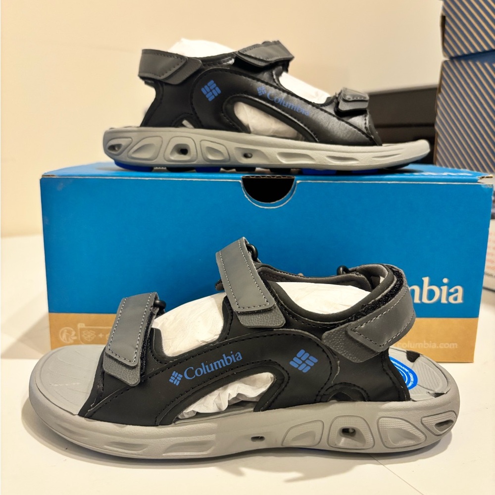 Columbia Youth Techsun 3 Strap Black/Blue/Grey Sport Sandals Size 1 Boys